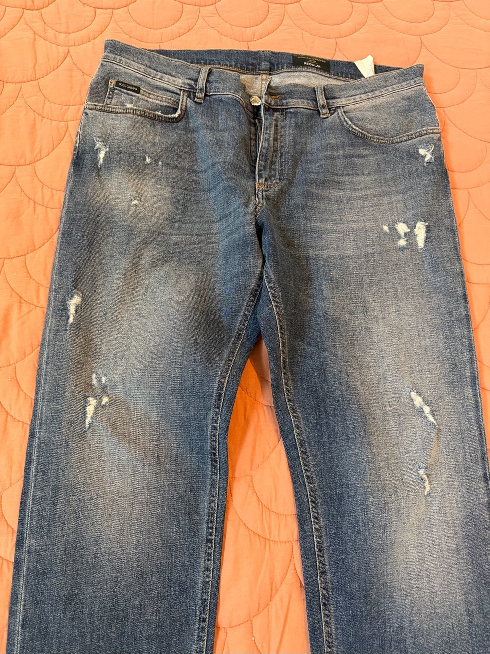 Men's Distressed Blue Denim Jeans - Classic Straight Fit